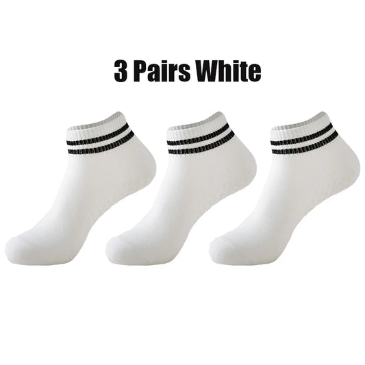 3 Pairs Winter Floor Socks for Women Yoga Double Stripes Non Slip Pilates Grip Socks Sport Socks Workout Ballet Athletic Socks