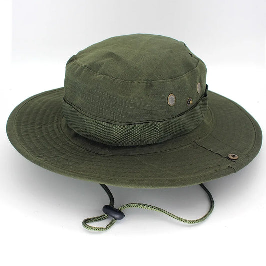 Men Army Tactical Cap Summer Outdoor Hunting Hiking Fishing Climbing Bucket Hat Solid Color Male Panama Sunscreen Cap