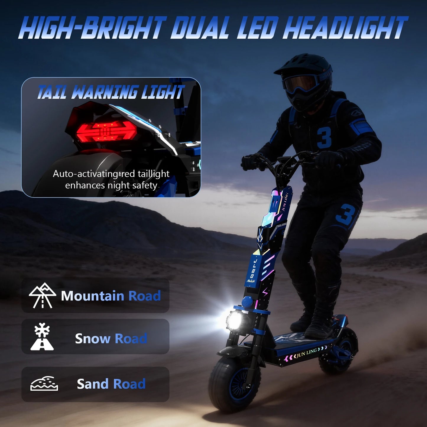JL80 6000W Dual Motor Electric Scooter for Adults 60V30Ah Battery 40Mph Max Speed 52Miles 12''All-Terrain Off-Road Tire Escooter