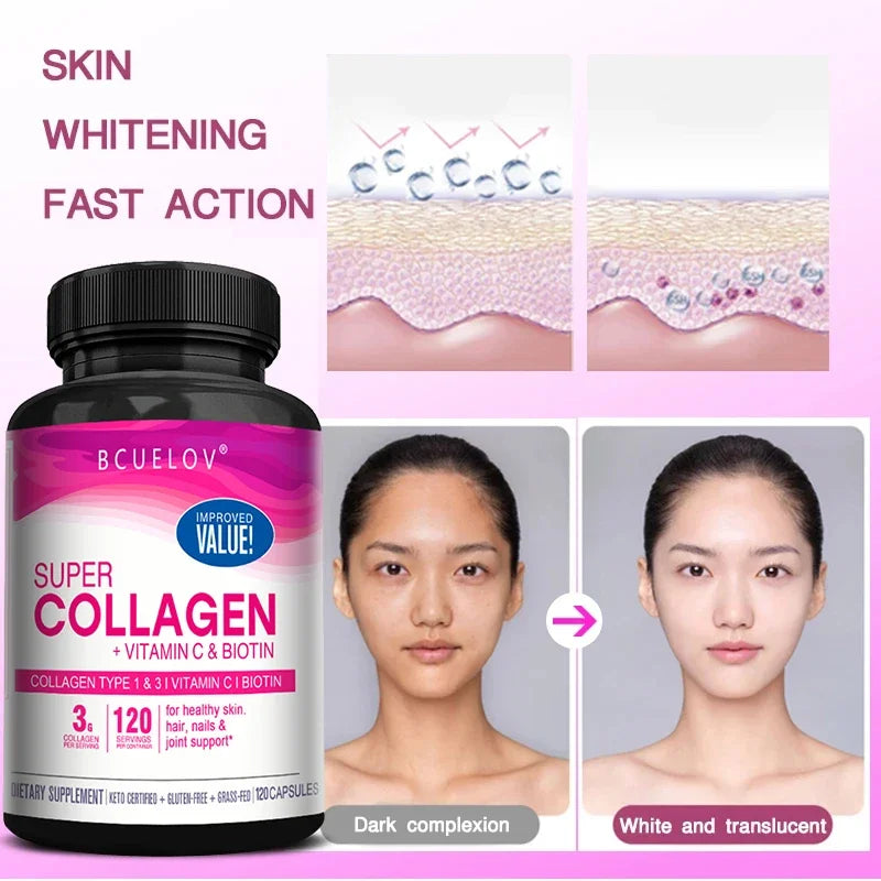 Experience the renewed you with Bcuelov Collagen Plus Vitamin C Biotin, a comprehensive anti aging support that brightens, strengthens, and renews your radiance.