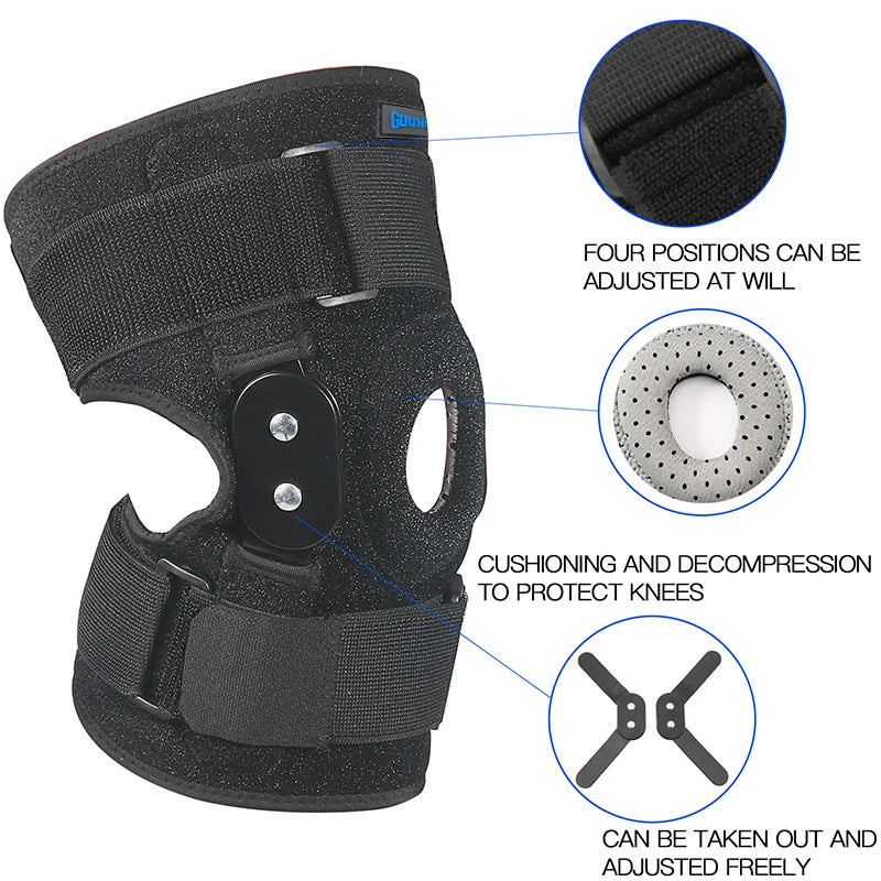 GOUNOD 1P Adjustable Hinged Knee Brace Knee Support Wrap for Meniscus Tear Patellar Tendon Support, Pain Relief Strains, Sprains