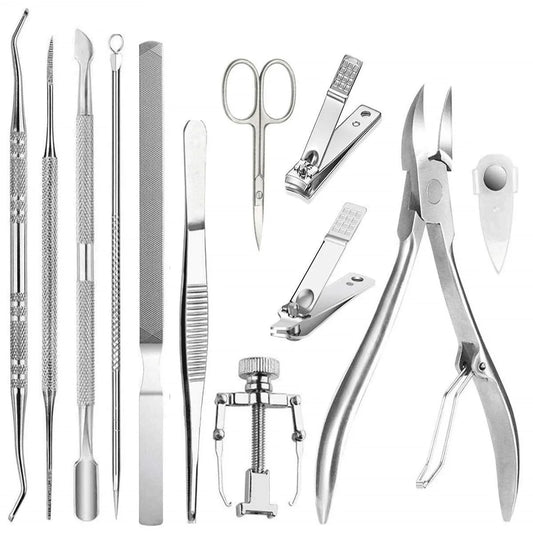 12Pcs/set Professional Pedicure Tools Ingrown Toenail Tools Kit Nail Care Ingrown Toenail Removal Correction Clippers Foot Care