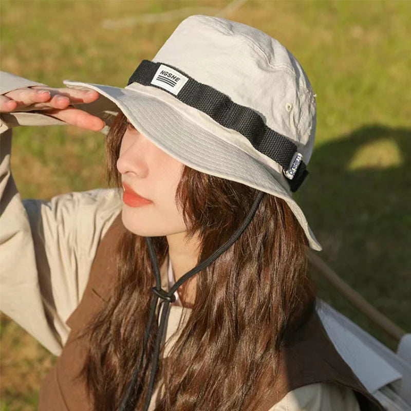 Summer Sunshade Bucket Hat Japanese Women Men Wide Brim Fisherman Cap Outdoor Outing Camping Panama Basin Cap