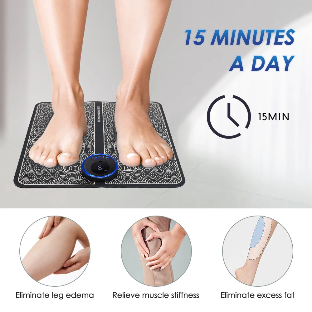 Relieve your tired feet and leg cramps with a soothing EMS massage pad designed for your daily comfort.