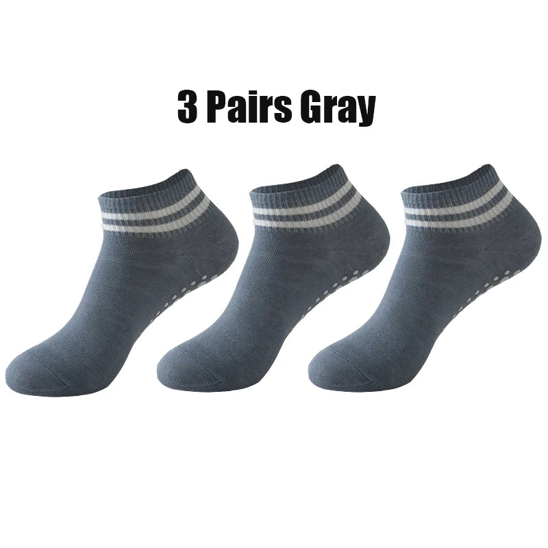 3 Pairs Winter Floor Socks for Women Yoga Double Stripes Non Slip Pilates Grip Socks Sport Socks Workout Ballet Athletic Socks