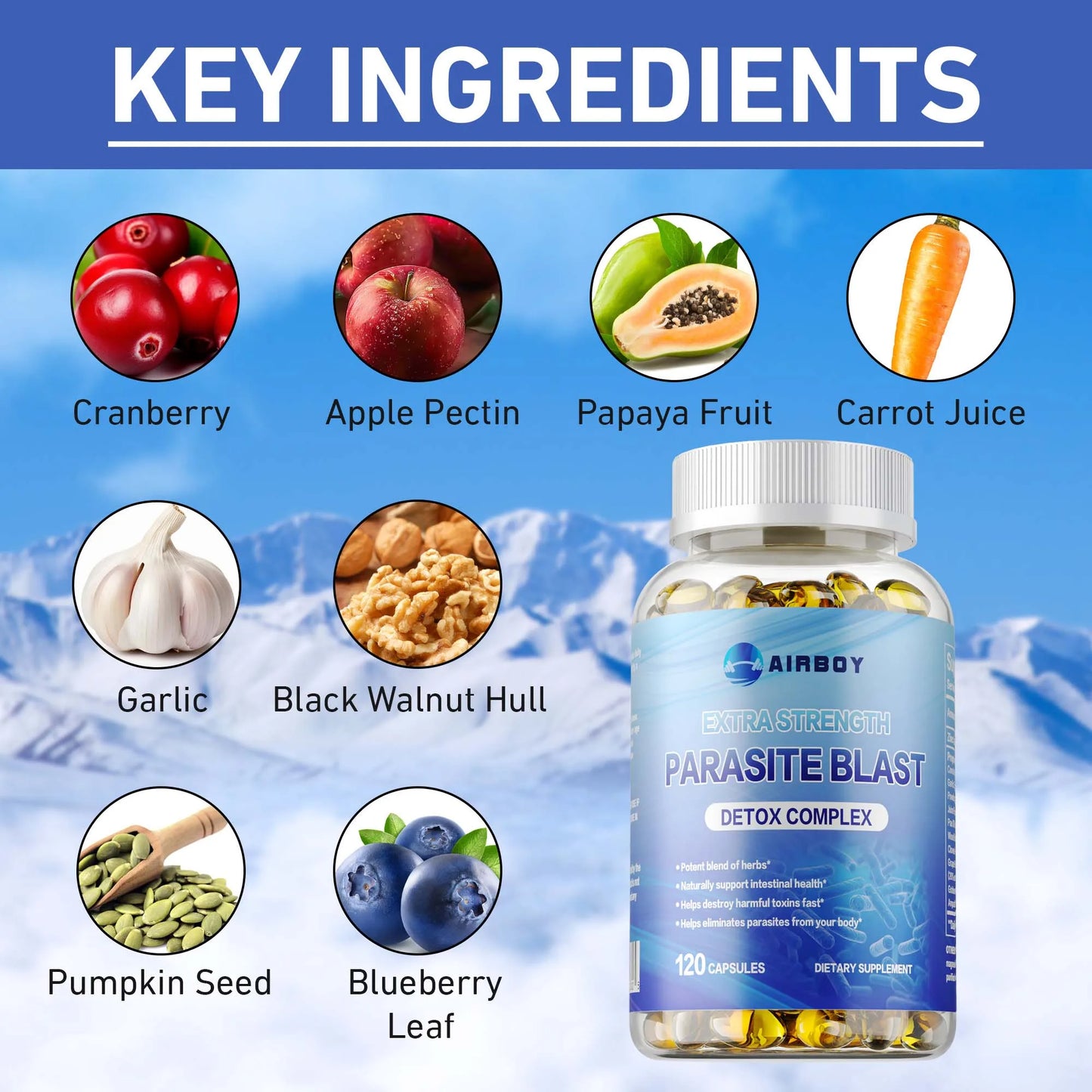 Airboy Parasite Blast Detox Complex 120 Capsules For Digestive Health Metabolism